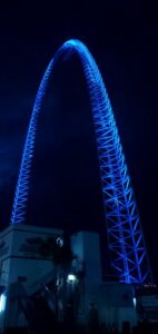 Fun Spot America ride lit up blue for colorectal cancer awareness month