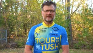 Dave Klein in a Tour de Tush bike jersey
